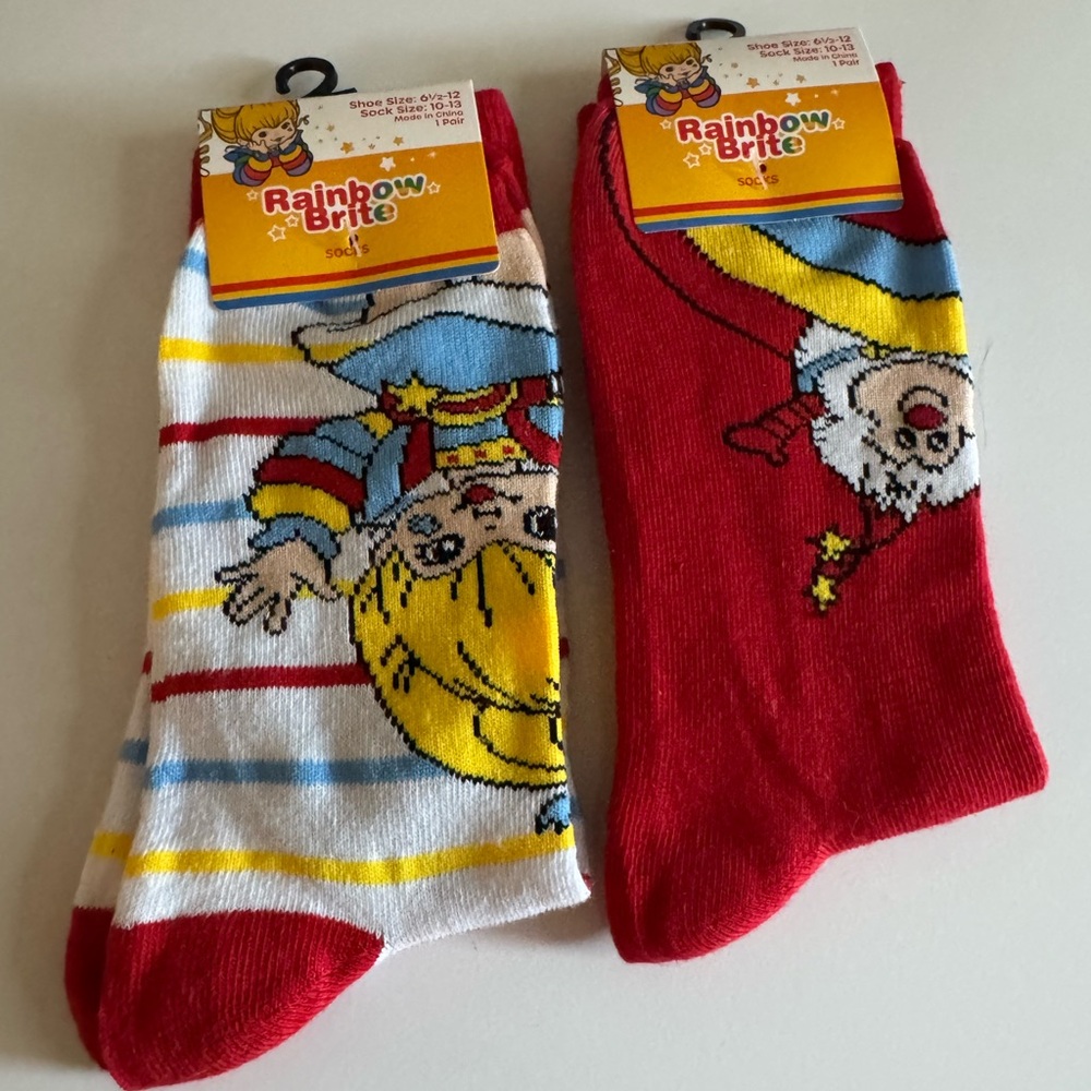 Hallmark Rainbow Brite Striped & Red Sprite Socks NWT 80’s Kid Cartoon